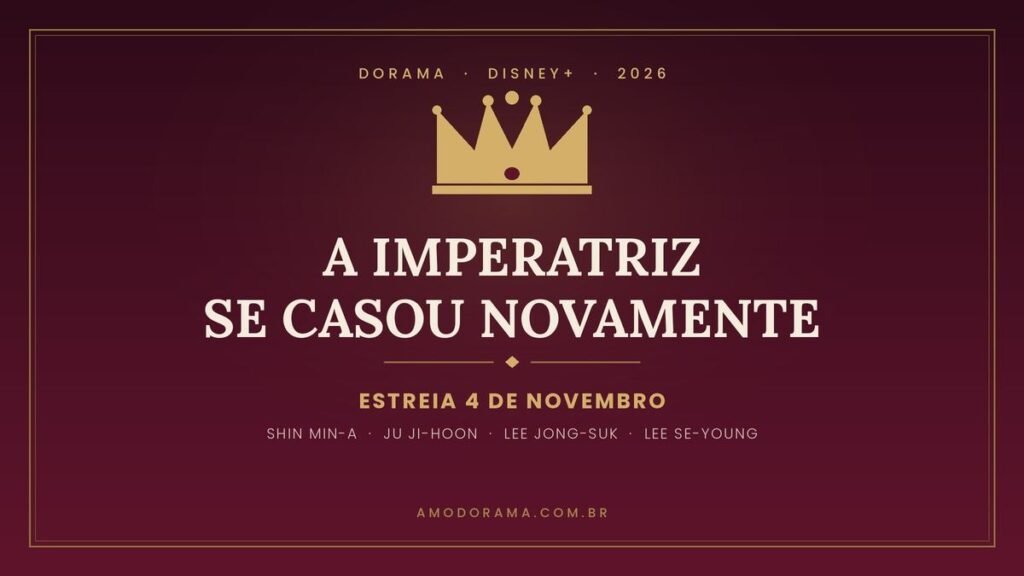 Pôster do dorama A Imperatriz Se Casou Novamente com coroa dourada e a data de estreia no Disney+ Pôster do dorama A Imperatriz Se Casou Novamente com coroa dourada e a data de estreia no Disney+