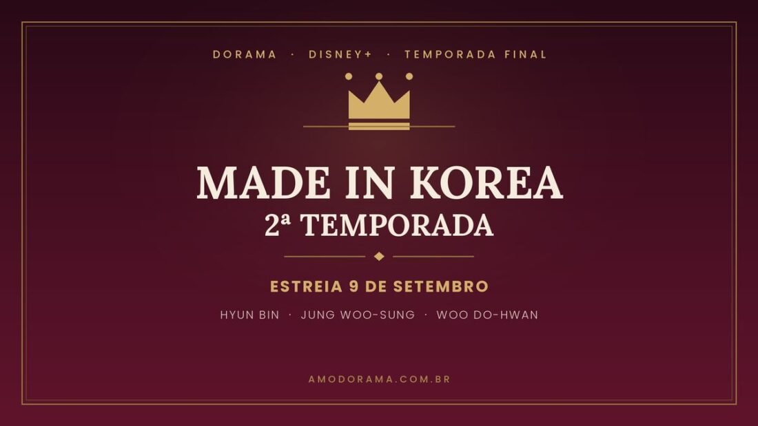Arte do dorama Made in Korea 2ª temporada com coroa dourada e a data de estreia no Disney+ Arte do dorama Made in Korea 2ª temporada com coroa dourada e a data de estreia no Disney+