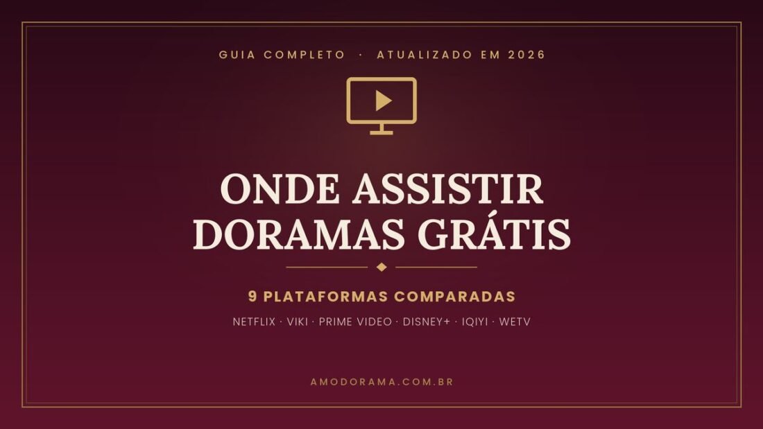 Arte com uma televisão dourada e o título Onde assistir doramas grátis Arte com uma televisão dourada e o título Onde assistir doramas grátis