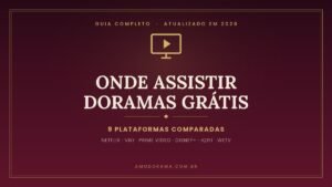 Arte com uma televisão dourada e o título Onde assistir doramas grátis Arte com uma televisão dourada e o título Onde assistir doramas grátis