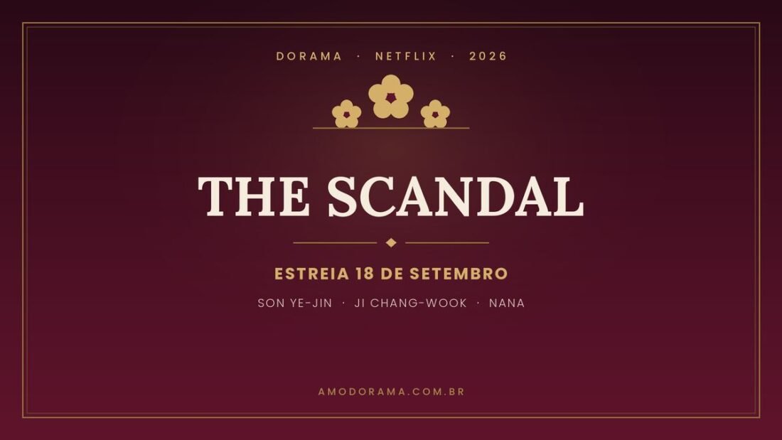 Arte do dorama The Scandal com flores de ameixa douradas e a data de estreia na Netflix Arte do dorama The Scandal com flores de ameixa douradas e a data de estreia na Netflix