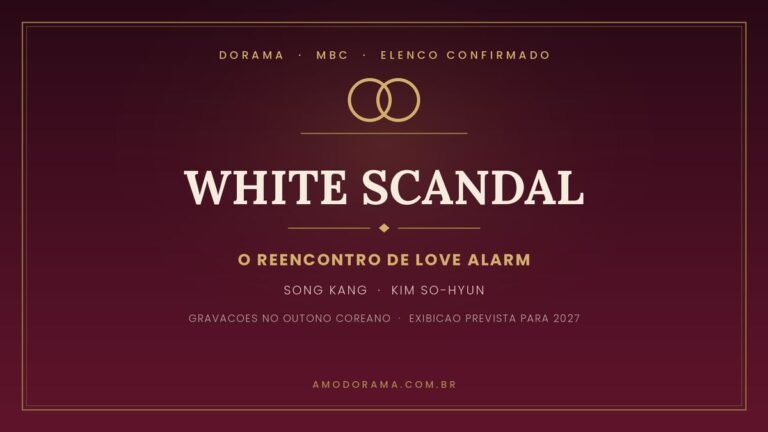 Arte do dorama White Scandal com dois anéis dourados entrelaçados sobre fundo bordô Arte do dorama White Scandal com dois anéis dourados entrelaçados sobre fundo bordô