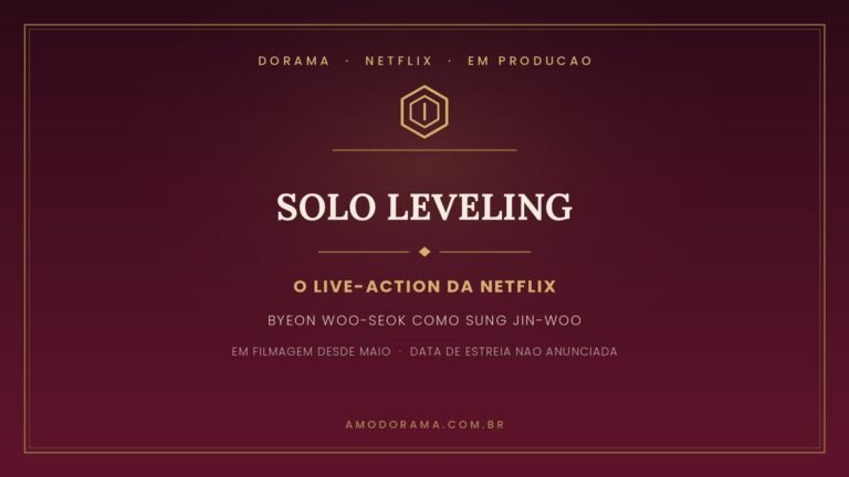 Arte sobre o live-action de Solo Leveling da Netflix, com Byeon Woo-seok como Sung Jin-woo, em filmagem desde maio de 2026 Arte sobre o live-action de Solo Leveling da Netflix, com Byeon Woo-seok como Sung Jin-woo, em filmagem desde maio de 2026